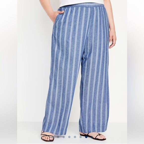 NWT Old Navy High-Waisted Linen-Blend Wide-Leg Pants XXL Striped - Picture 2 of 10